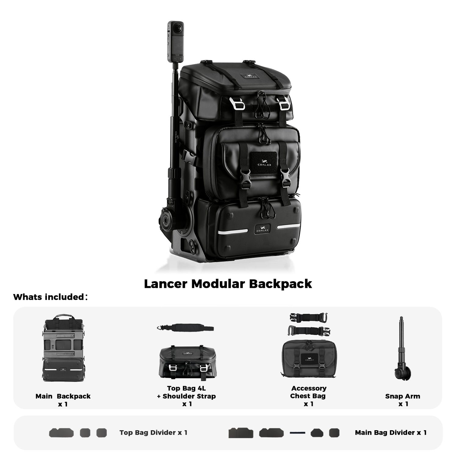 Lancer Modular Backpack -For Camera/Drone/Gear Storage + Snaparm Shoot（（Black）
