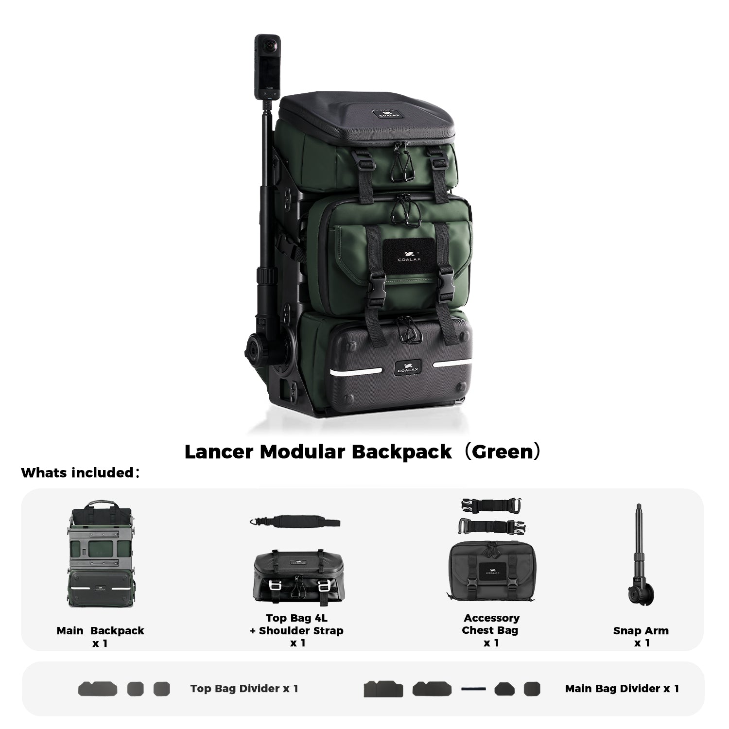 Lancer Modular Backpack -For Camera/Drone/Gear Storage + Snaparm Shoot（Green ）