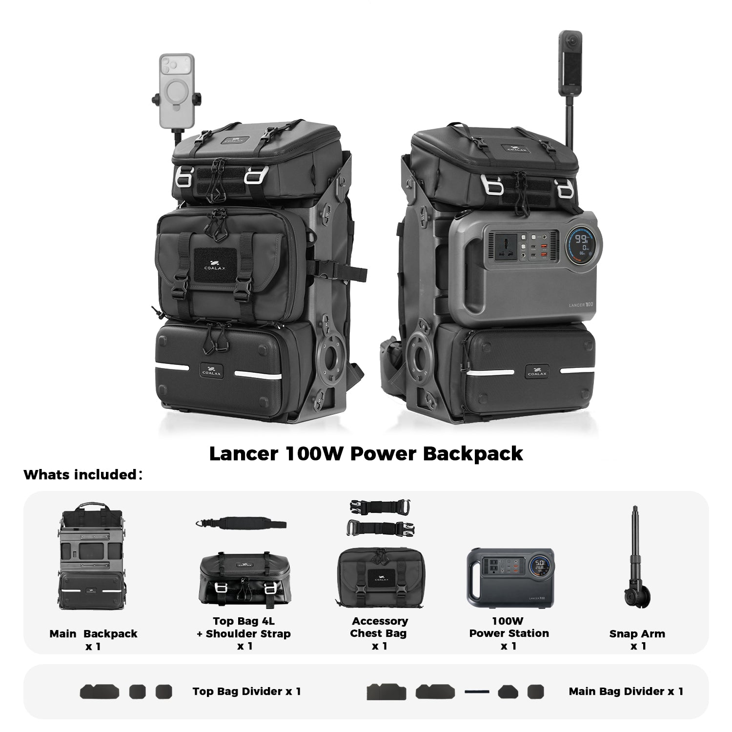 Lancer 100W Power Backpack -For Camera/Drone/Gear Storage + TSA Approved Travel Power Supply+ Snaparm Shoot（Black）