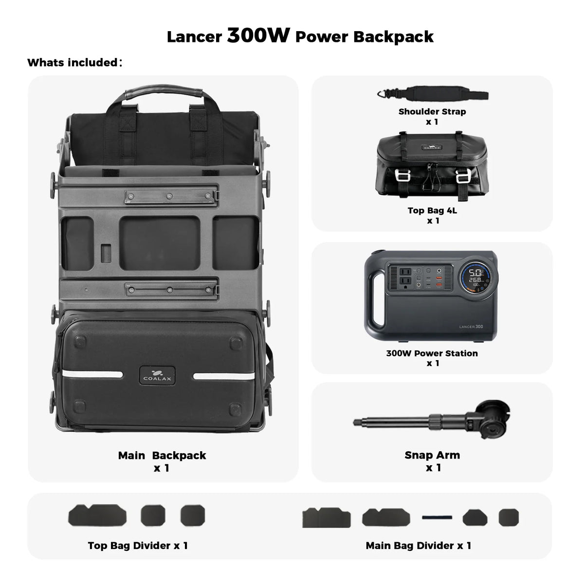 Lancer 300W Power Backpack -For Camera/Drone/Gear Storage + Long Lasting Power Supply+ Snaparm Shoot (Black）